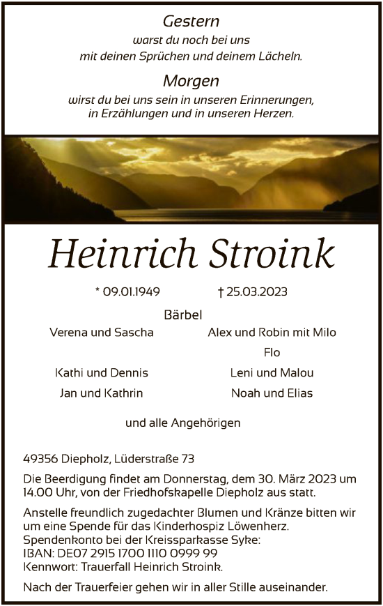 Todesanzeige von Heinrich Stroink von SYK