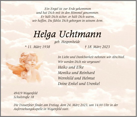 Todesanzeige von Helgga Uchtmann von SYK