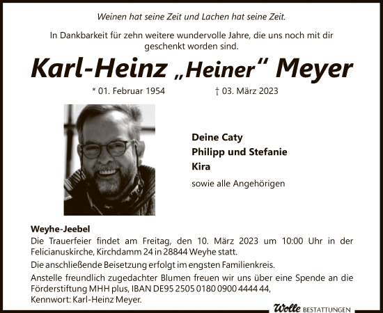 Todesanzeige von Karl-Heinz Meyer von SYK