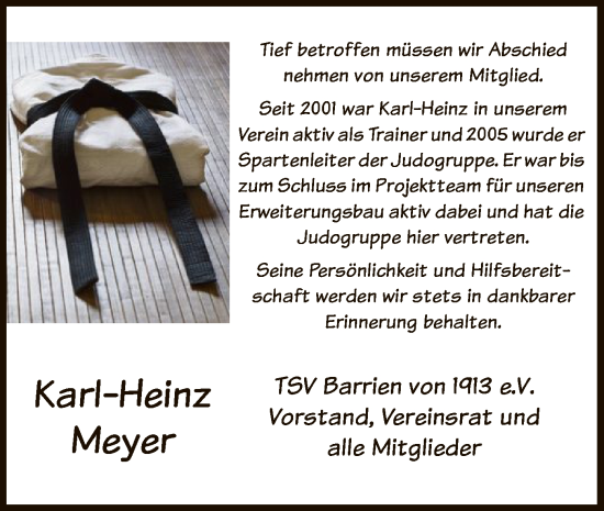 Todesanzeige von Karl-Heinz Meyer von SYK