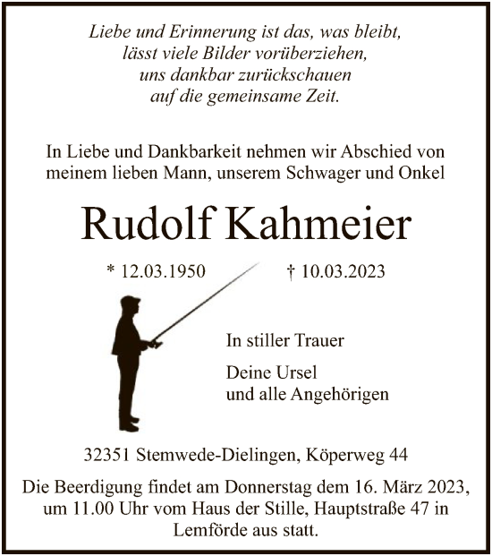 Todesanzeige von Rudolf Kahmeier von SYK