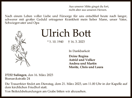Todesanzeige von Ulrich Bott von SYK
