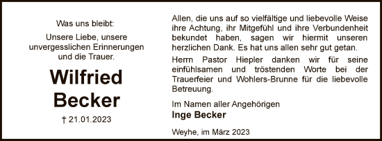 Todesanzeige von Wilfried Becker von SYK