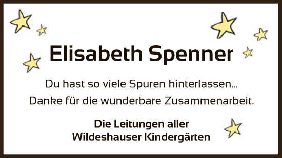 Todesanzeige von Elisabeth Spenner von SYK