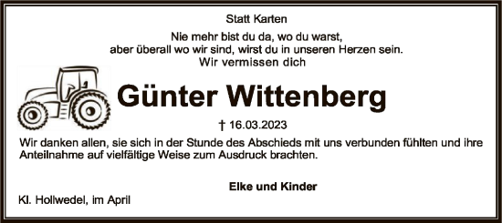 Todesanzeige von Günter Wittenberg von SYK