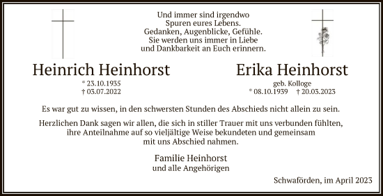 Todesanzeige von Heinrich und Erika Heinhorst von SYK