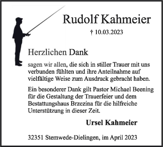 Todesanzeige von Rudolf Kahmeier von SYK