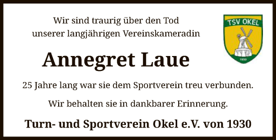 Todesanzeige von Annegret Laue von SYK