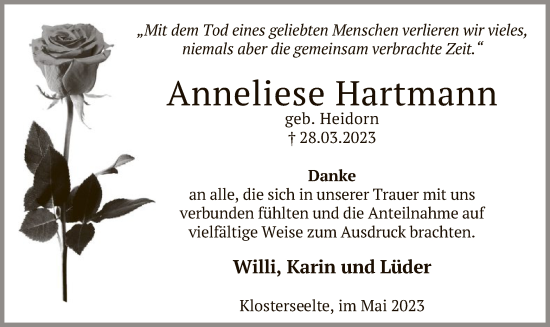 Todesanzeige von Anneliese Hartmann von SYK
