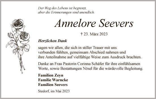 Todesanzeige von Annelore Seevers von SYK