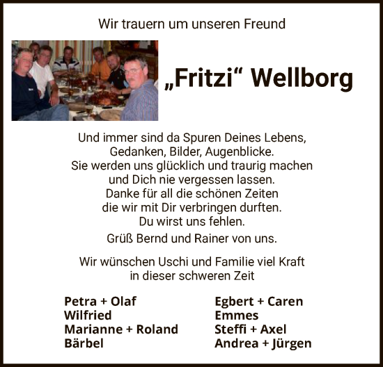 Todesanzeige von Fritz Wellborg von SYK