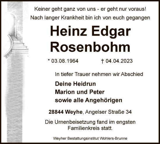 Todesanzeige von Heinz Edgar Rosenbohm von SYK