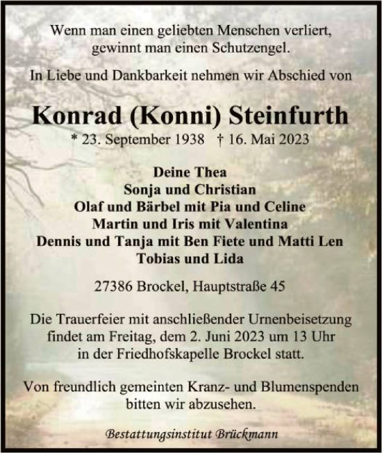 Todesanzeige von Konrad Steinfurth von SYK