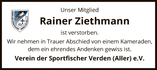 Todesanzeige von Rainer Ziethmann von SYK