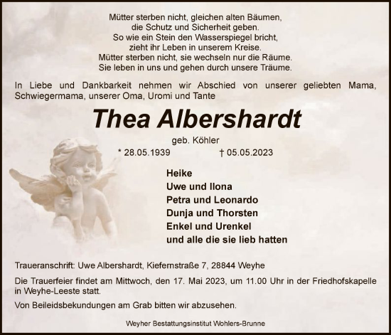 Todesanzeige von Thea Albershardt von SYK