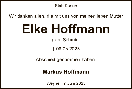 Todesanzeige von Elke Hoffmann von SYK