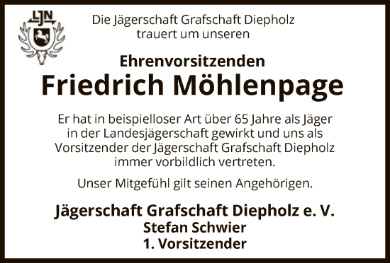 Todesanzeige von Friedrich Möhlenpage von SYK