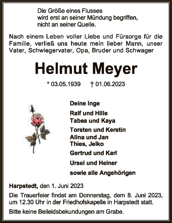 Todesanzeige von Helmut Meyer von SYK