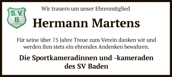 Todesanzeige von Hermann Martens von SYK