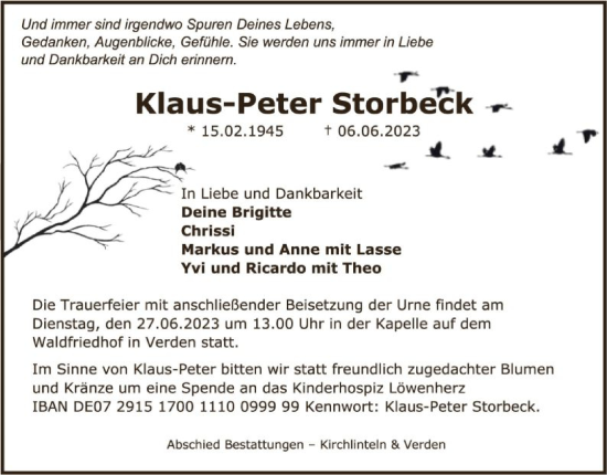 Todesanzeige von Klaus-Peter Storbeck von SYK