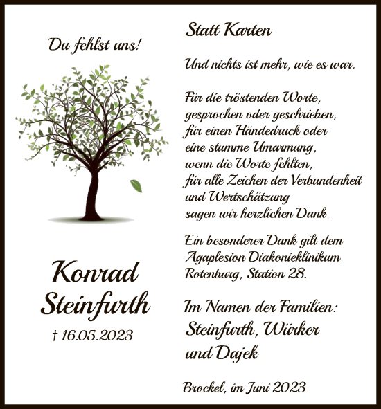 Todesanzeige von Konrad Steinfurth von SYK