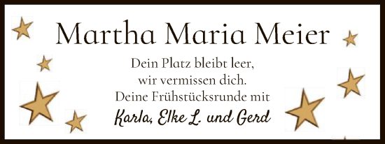 Todesanzeige von Martha Maria Meier von SYK