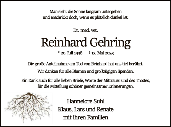 Todesanzeige von Reinhard Gehring von SYK
