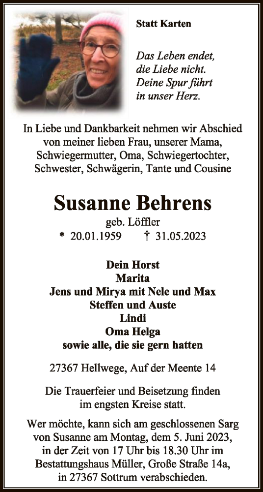 Todesanzeige von Susanne Behrens von SYK
