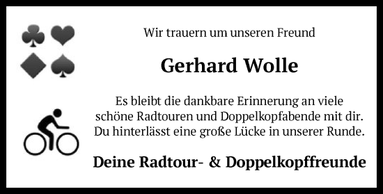 Todesanzeige von Gerhard Wolle von SYK