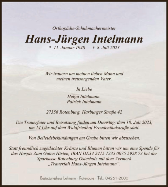 Todesanzeige von Hans-Jürgen Intelmann von SYK
