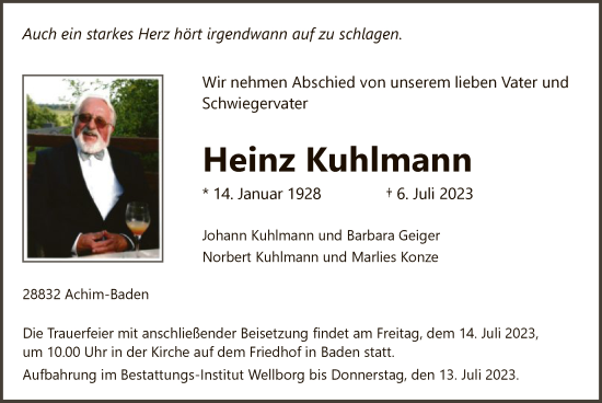 Todesanzeige von Heinz Kuhlmann von SYK