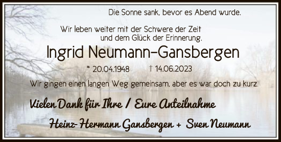 Todesanzeige von Ingrid Neumann-Gansbergen von SYK
