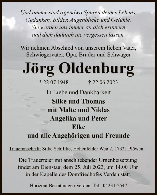 Todesanzeige von Jörg Oldenburg von SYK