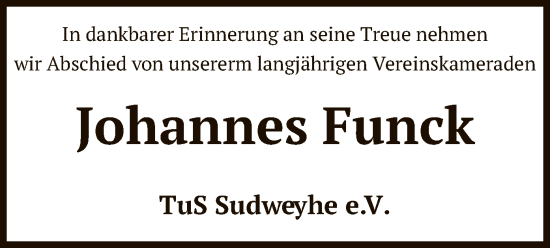 Todesanzeige von Johannes Funck von SYK