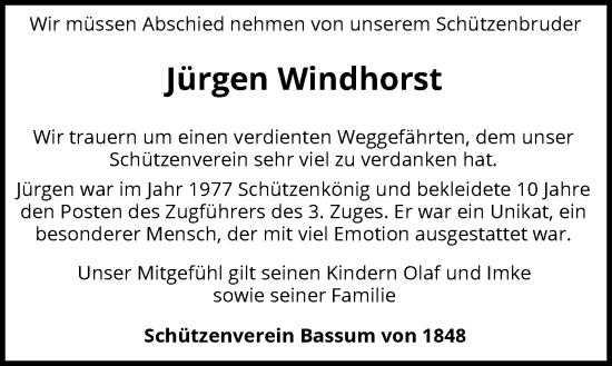 Todesanzeige von Jürgen Windhorst von SYK
