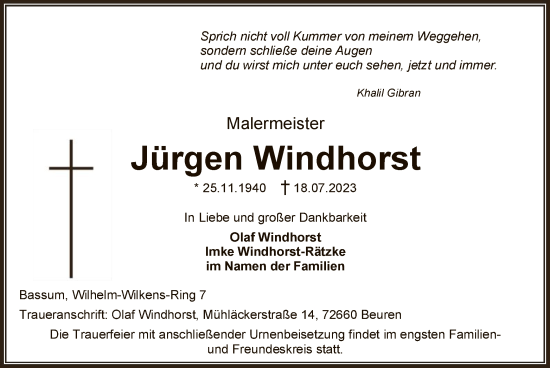 Todesanzeige von Jürgen Windhorst von SYK