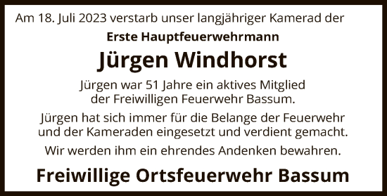 Todesanzeige von Jürgen Windhorst von SYK