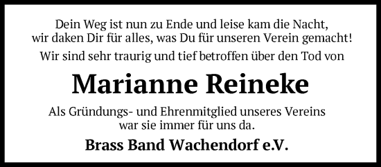 Todesanzeige von Marianne Reineke von SYK