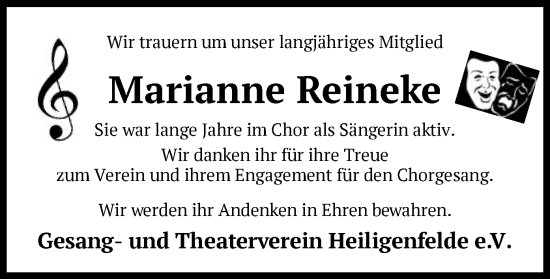 Todesanzeige von Marianne Reineke von SYK