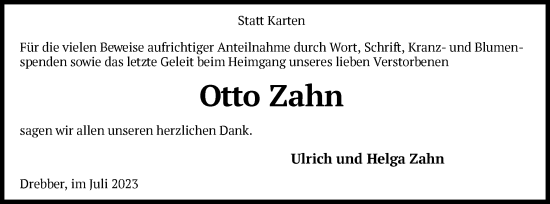 Todesanzeige von Otto Zahn von SYK