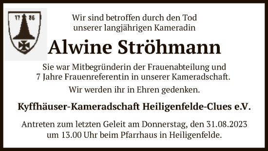 Todesanzeige von Alwine Ströhmann von SYK