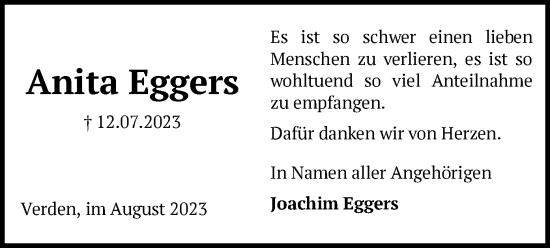 Todesanzeige von Anita Eggers von SYK