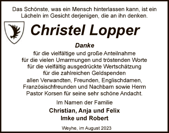 Todesanzeige von Christel Lopper von SYK