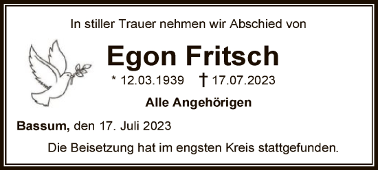 Todesanzeige von Egon Fritsch von SYK