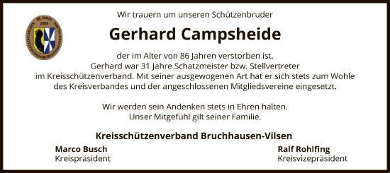 Todesanzeige von Gerhard Campsheide von SYK