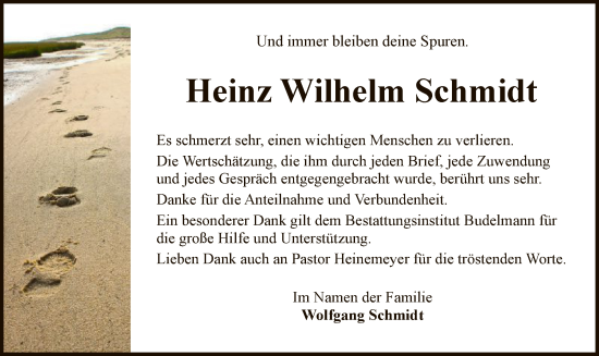 Todesanzeige von Heinz Wilhelm Schmidt von SYK