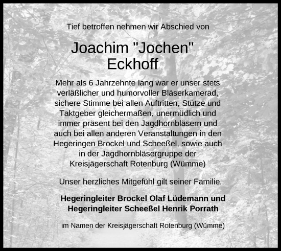 Todesanzeige von Joachim Eckhoff von SYK