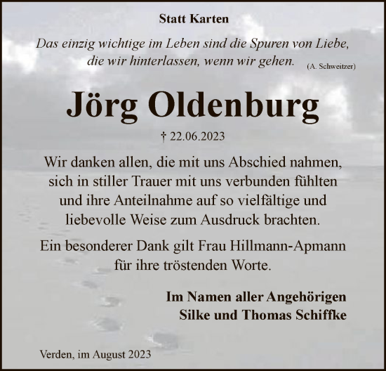 Todesanzeige von Jörg Oldenburg von SYK