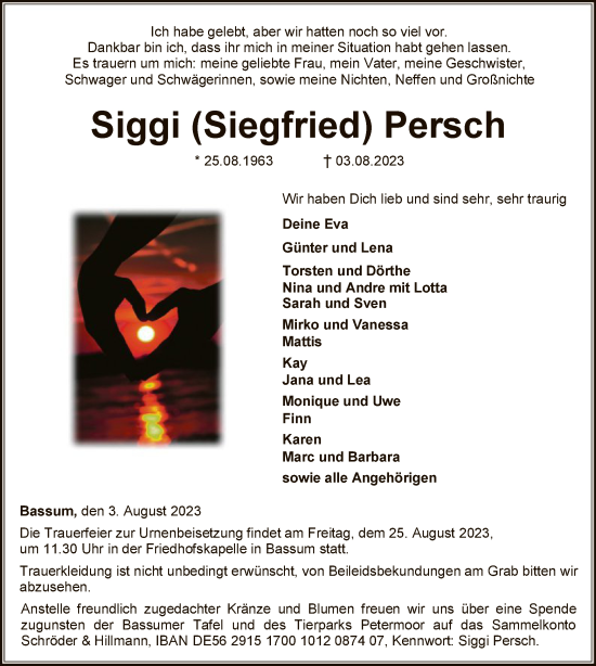 Todesanzeige von Siegfried Persch von SYK