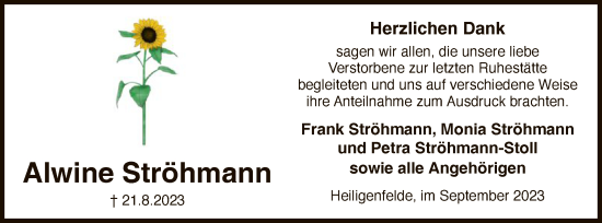 Todesanzeige von Alwine Ströhmann von SYK